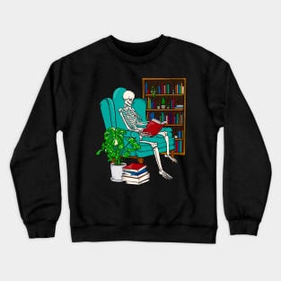 Skeleton Reading a Book Reading and Plant Lover Goblincore Crewneck Sweatshirt